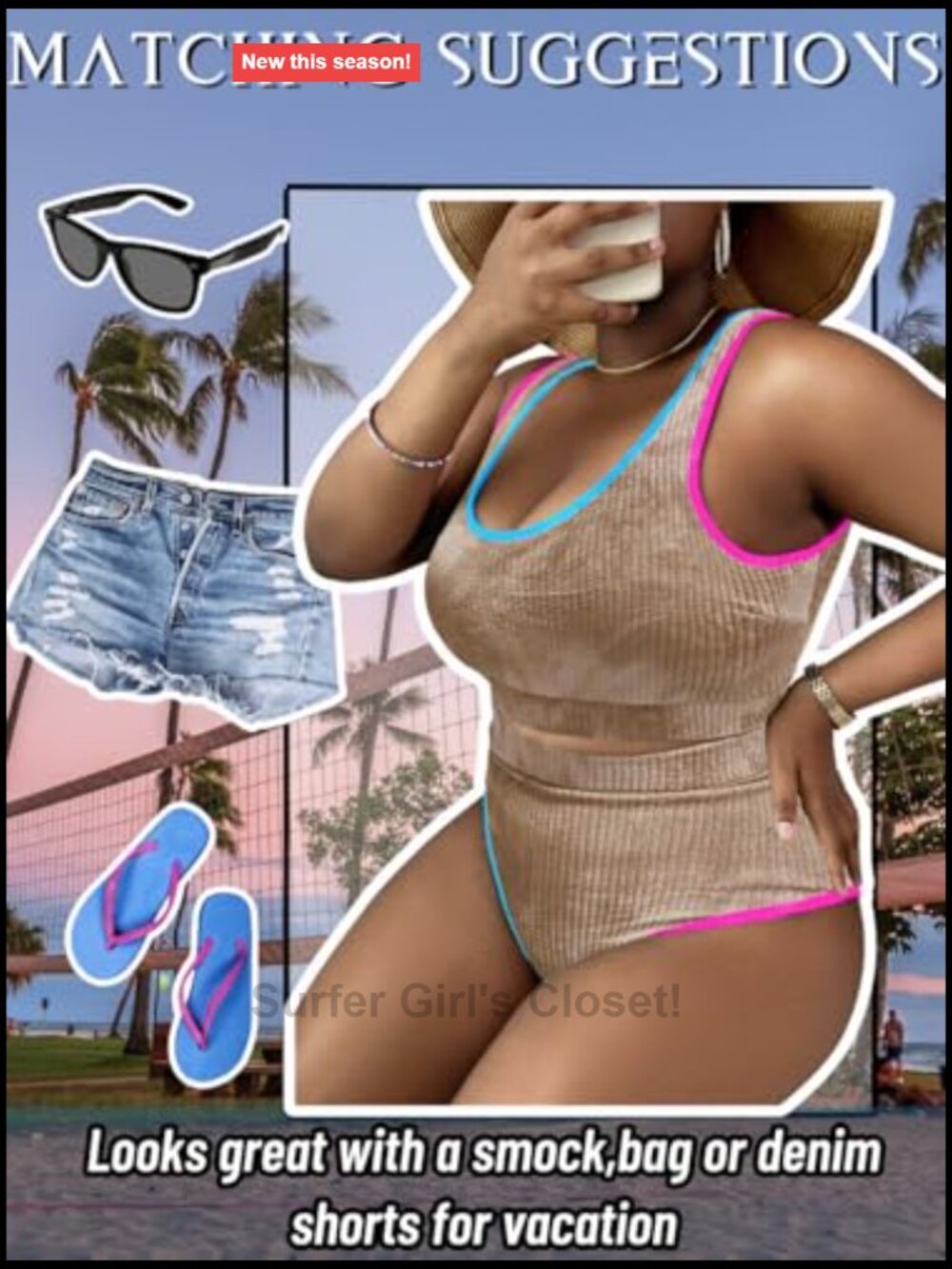 Plus Size High Waisted Bikini Set Tank Top Ribbed - Picture 6 of 6